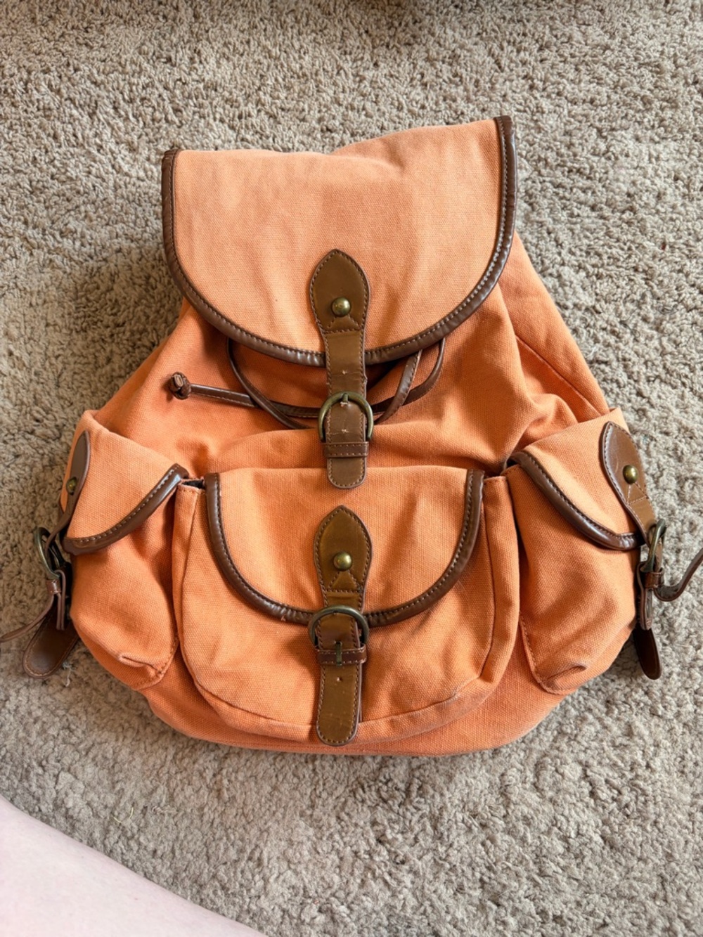 Modcloth Orange Canvas Backpack with Brown Trim